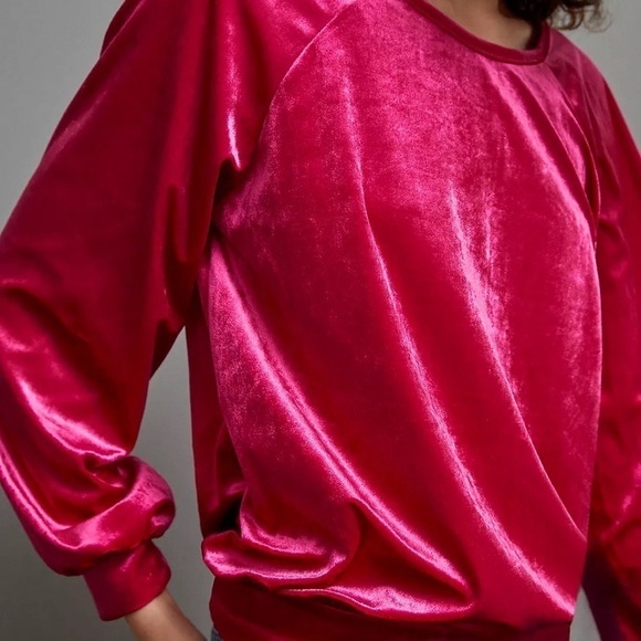 Maeve Candace long  sleeve velvet top in hot pink - size extra small - Picture 4 of 7